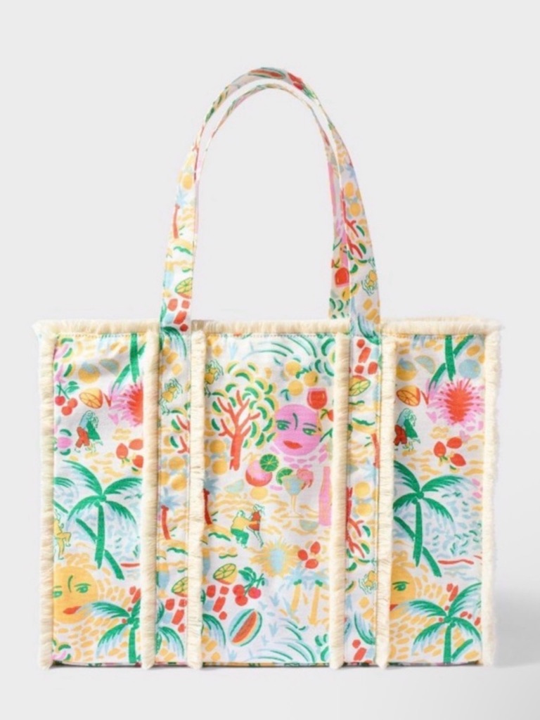 Roller Rabbit Tropical Print Tote In Green, Pink, Yellow